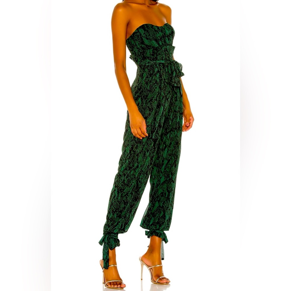 Michael Costello Gwendolyn jumpsuit in snake green (s) XRevolve